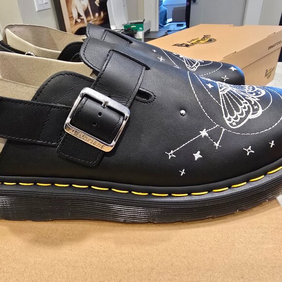 Dr. Martens Other - Dr. Martens Jorge II Celestial Moth Embroidered Black Leather Mules Men's Sz 12